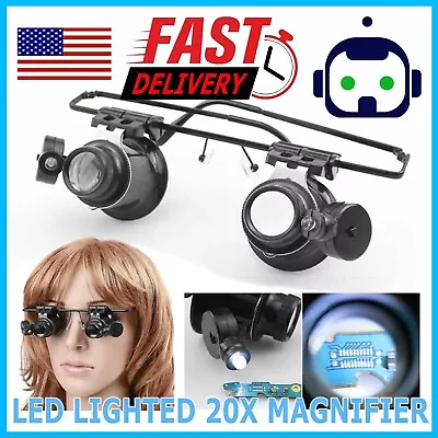 20x Magnifying Eye Magnifier Glasses Loupe Lens Jeweler Watch Repair LED Light • $6.99