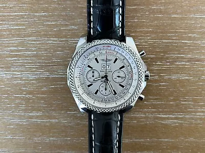 Breitling Bentley 6.75 Siver Dial Chronograph Black Alligator Strap Watch A44362 • $8004.46