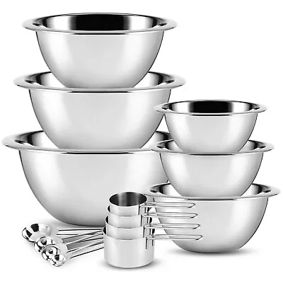$26.99 • Buy Stainless Steel Mixing Bowls 14 Piece Bowl Set With Measuring Cups And Spoons