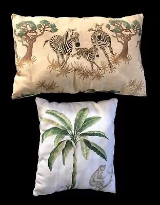 TROPICAL PILLOW CUSHION Set 2 Zebra Monkey Jungle Palm Animal Decorator Bed Gift • $29.99