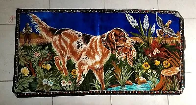 VINTAGE VELVET RUG HANGING WALL TAPESTRY Hunting Dog-39 X 22 Bright Colors  • $55