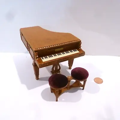 Bespaq Dollhouse Miniature Grand Piano W/double Bench 2646/47 New Walnut • $139