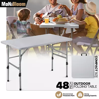 4ft Grey Folding Home Plastic Table Portable Adjustable Foot Camping Picnic Desk • $53.99