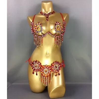 Sexy Floral Rhinestone Samba Costume Carnival Dance Performance Festival Set • £170.03