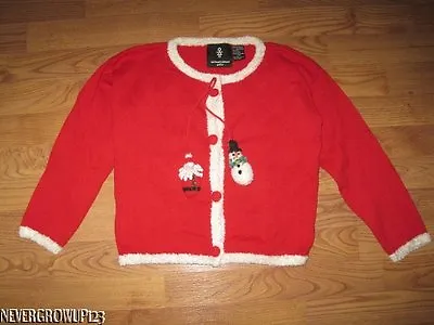 Michael Simon Girl Red Christmas Cardigan Sweater~santa~snowman~sz 7/8~nwot • $39.91