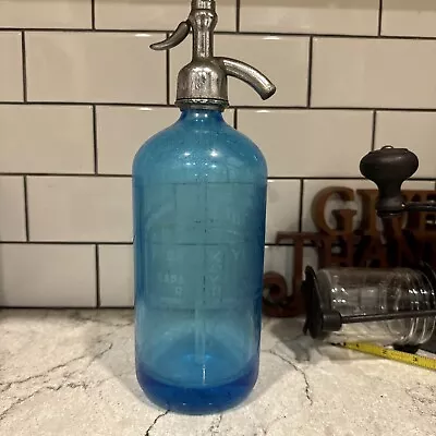 VINTAGE BB Steinberg Brooklyn New York  BLUE GLASS SELTZER BOTTLE • $40.75