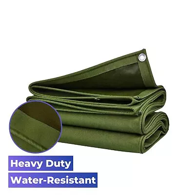 Heavy Duty Tarps 400GSM Tarpaulin Waterproof Camping Tent Sun Cover Army Green • $59.95