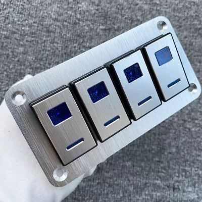 Metal Car Marine Boat Silver 4 Gang Blue Rocker Switch Panel Circuit Breaker LED • $24.99