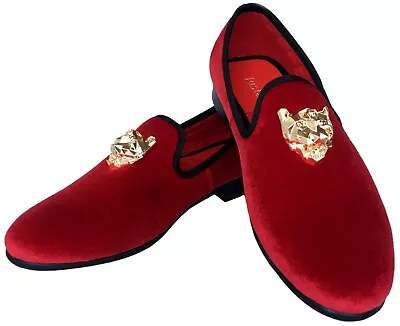 Men's Red Velvet Slippers Slip-on Buckle Loafers Wedding Dress Shoes Party  Flat • $34.50