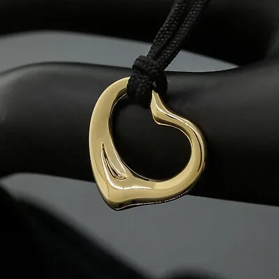 Tiffany&Co. Elsa Peretti 16mm Small Open Heart Pendant Necklace 18K Yellow Gold • $648