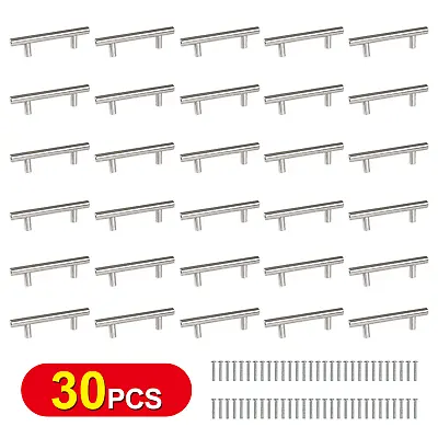 30Pcs Brushed Nickel Kitchen Cabinet Handles Stainless Steel Drawer T Bar Pulls • $19.77