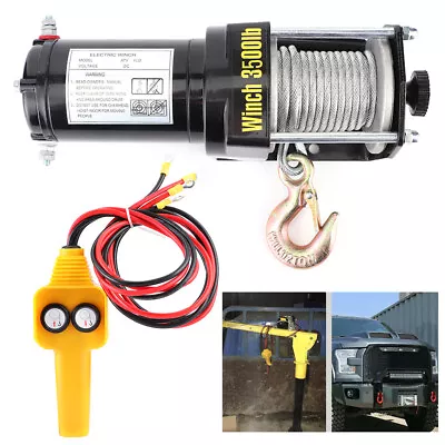 3500lbs 12V Electric Winch Synthetic  Cable IP67 Waterproof High Power For ATV • £93.48