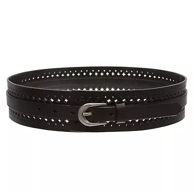 Women's 2 1/4  Wide High Waist Vintage Perforated Cowhide Leather Belt • $46.99