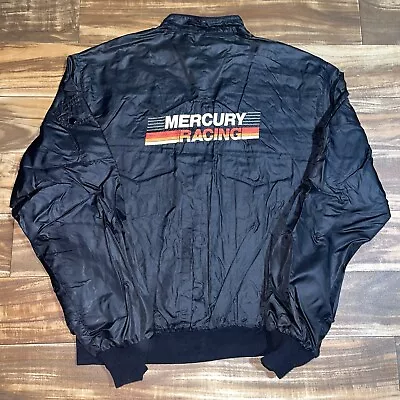 Vintage Mercury Racing Boats Black Embroidered Satin Jacket Mens Size L/XL Rare • $49.99