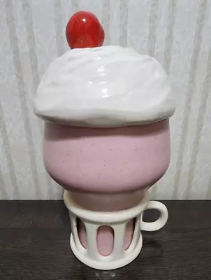 Vintage Strawberry Milkshake Ice Cream Soda Float Cherry Cookie Jar 13  Tall • $52.99