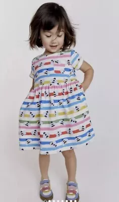 Mini Boden Fun Rainbow Stripes & Bees Jersey Dress Sz 6-7y • $19.95