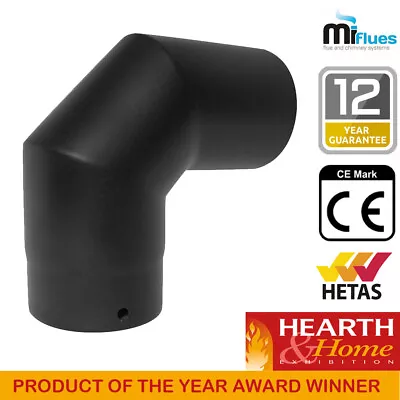 £49.98 • Buy 90 Degree Bend Vitreous Enamelled Matt Black Stove Elbow Flue Pipe