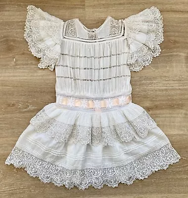 Antique Victorian/Edwardian Child's White Dress- Lace Flounces And Insertions • £22.50