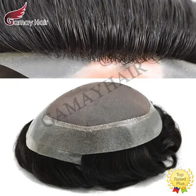 Mens Toupee Hairpiece Fine Mono Poly Human Hair Replacement System Wigs For Men • $189