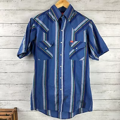 VTG Ely Plains Shirt Mens Small Blue Striped Pearl Snap Cowboy Rodeo - Stains • $15.99