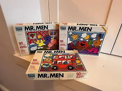 3 X Vintage Mr. Men 50 Piece Jigsaw Puzzle BUS RIDE / SMILE PLEASE / BOAT TRIP • £12