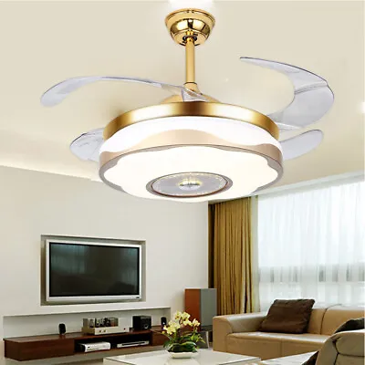 LED Invisible Ceiling Fan Light Retractable Blades Chandelier Lamp W/ Remote New • $73.15