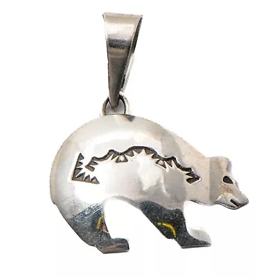 Fresh Estate Handmade Sterling Silver Hopi Overlay Bear Pendant Signed CP (S114) • £6.83