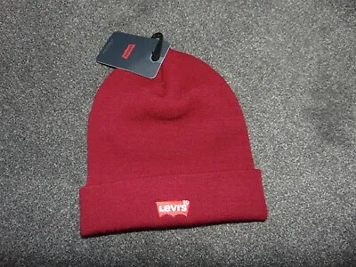 Men's Levi's Red Batwing Acrylic Knit Italian Made Beanie Hat One Size • £17.99