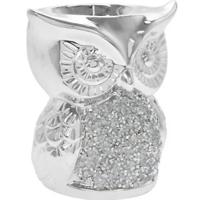 £12.99 • Buy Silver Sparkle Glitter Owl Oil / Wax Burner Warmer Tealight