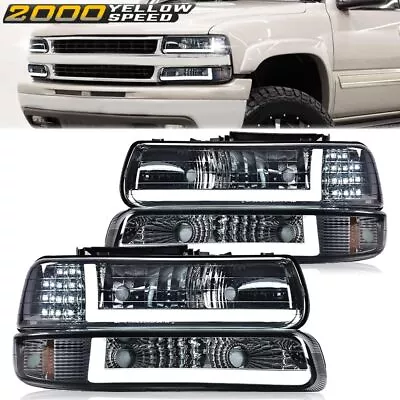 Fit For 99-02 Chevy Silverado 00-06 Tahoe Chrome LED DRL Headlights Headlamps • $89.89