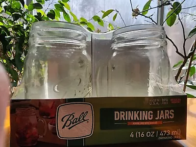 Ball Mason Drinking Jar 16 Oz 4 Pack Regular Mouth Mug Handles • $28