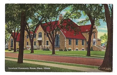 LOVELAND COMMUNITY HOUSE Museum Dixon W 2nd St Illinois IL Postcard Linen 1943 • $5.99
