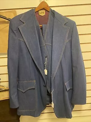 VTG 70s Lee Denim Jacket Blazer Sport Coat With Vest Jeans Suit Set Disco 48R • $250