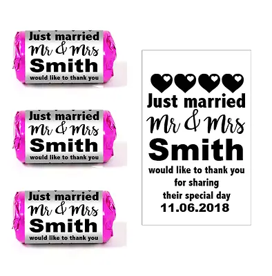 100 Personalised Black Print Love Heart Sweets White Labels Wedding Favour #031 • £5.99