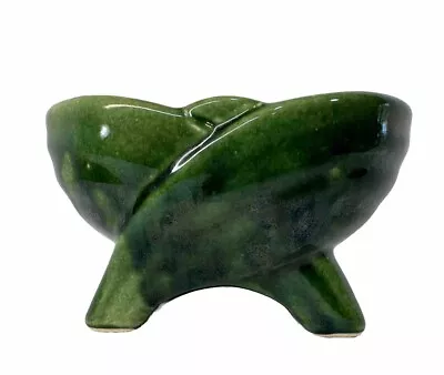 Vintage Ceramic Planter Oblong Green Footed Textured High Gloss • $12.99