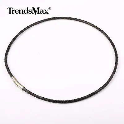 4MM Man-made Braided Leather Rope Cord Necklace Stainless Steel Push Lock 16-30  • $8.99
