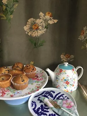 £45 • Buy Cath Kidston { Floral Spray Cake Fruit Display Stand Retro Blue Pink Green Multi