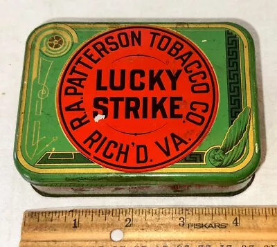 Antique Lucky Strike Tobacco Flat Pocket Tin Litho Can Richmond Va Smoking Smoke • $9.99