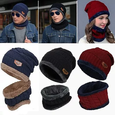 Winter Knitted Hat Men Fur Women Neck Warm Chunky Beanie Fleece Ski Cap Hat AU • $12.99