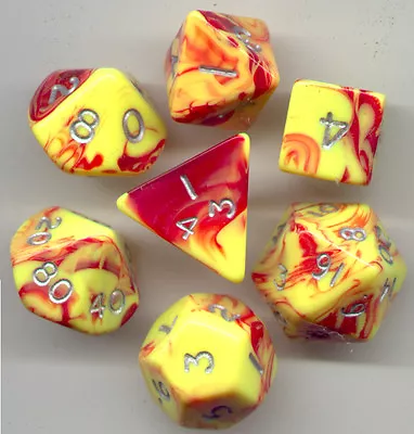 RPG Dice Set Of 7 - Toxic Yellow-Red  D4 D6 D8 D10 D12 D20 D00-90 • $9.59