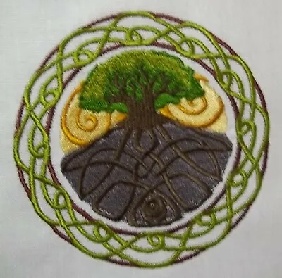 Embroidered Quilt Block Panel  Celtic Tree Of Life   100% Linen Fabric • £7