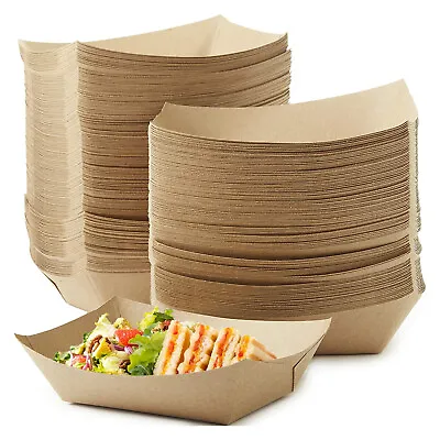 Compostable Kraft Paper Food Tray Cardboard Serving Plates For Takeaways Picnics • £6.95