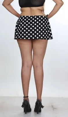 Women's Just Short Mini Skirt Black Polka Dot High Waist Rara Flare Classic Wear • $24.49