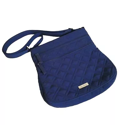 Vera Bradley Solid Navy Blue Triple Zip Hipster Crossbody Handbag Purse EUC • $23.62