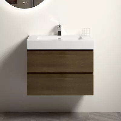 30 Dark Oak Bathroom Vanity W/SinkOne-Piece Sink Basin Wall Mounted Vanity • $522.35
