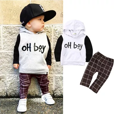 Newborn Baby Boys  Hooded Tracksuit Sweatshirt Tops Pants Outfit Set Clothes • £11.78