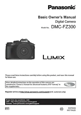 Panasonic Dmc-fz300/fz330 Basic User Manual Instructions Printed 72 Pages A5 • £12.99