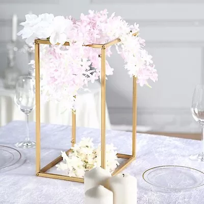 2 MATTE GOLD 16  Tall Geometric Metal Stands Flower Vase Holders Centerpieces • $28.46
