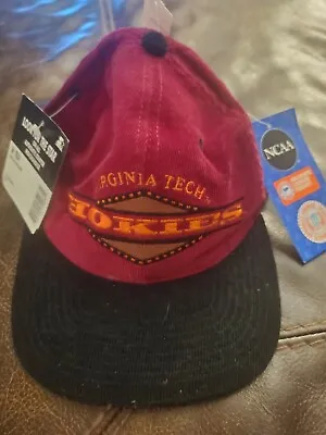 Vintage Virginia Tech Hokies -NCAA Starter Corduroy Leather Strap Back New • $60