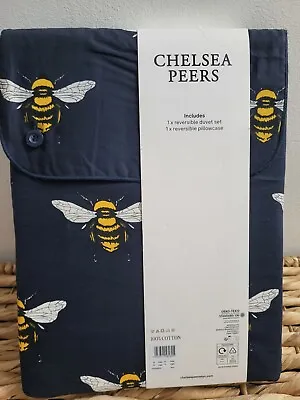 Chelsea Peers NY Single Duvet Cover + Pillowcase Set - Navy Bees - NEW • £29.99